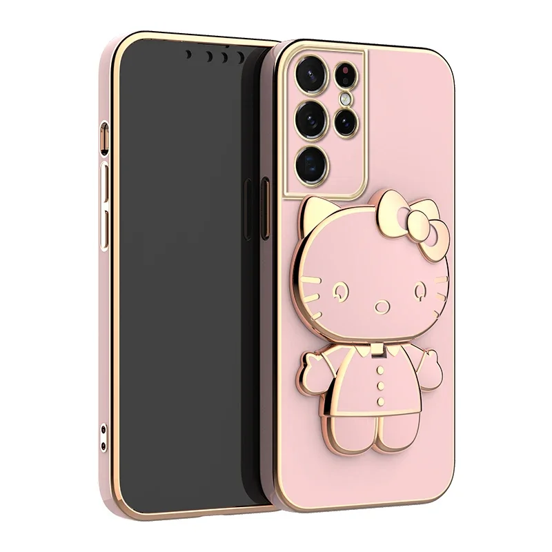 thumbnail image 1 of Funda de Hello Kitty chapada para Samsung Galaxy, S24, S23, S22 Ultra, S21, S20 FE, S10, Note 20 Plus, A24, A34, A54, soporte de espejo, 1 of 5
