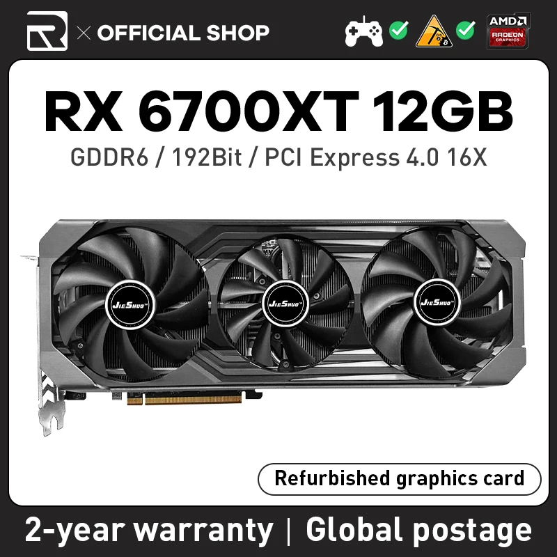 Jiehsuo Rx 6700Xt Scheda Grafica Amd Radeon Da 12Gb Tre Ventole Gddr6 192Bit 7Nm Scheda Video Pci Express 4 Supporta Gpu Desktop