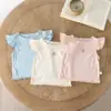 Baby Girls Tees 2025 Summer New Toddler Girls Lace Sleeve Top Baby Bottom T-shirt and Cure Printed Pants 4