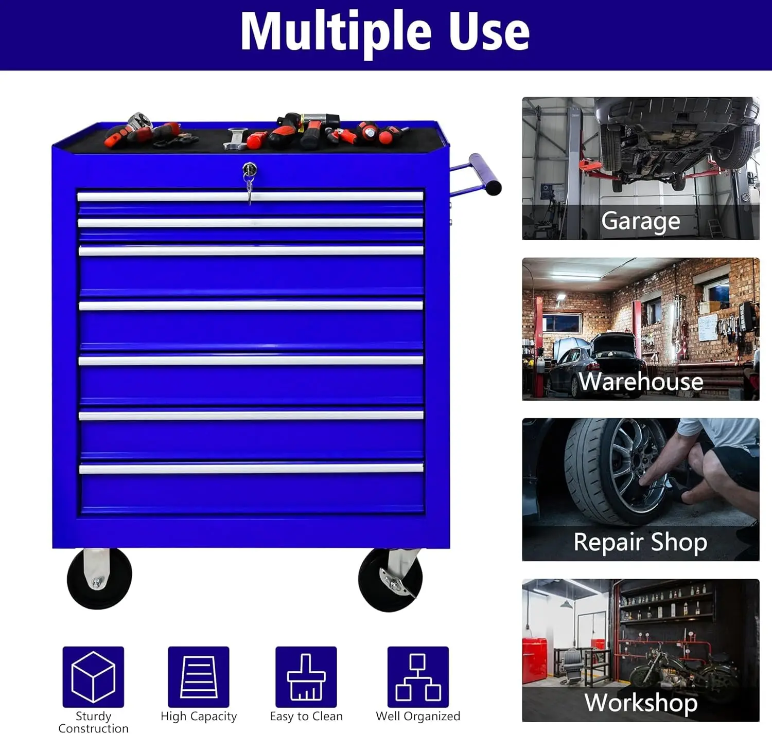 Metal Rolling Tool Box With 5 Layer Drawer Tool Box With Wheels Cart Mechanic Tool Storage Cabinet For Garage Workshop Warehouse 4
