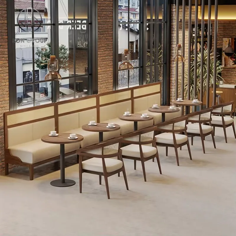 Coffee Shop Fast Food square Commercial Cafe Leather Round Wood Restaurant Bench Sofa Furniture Booth Seating Table Chair Set