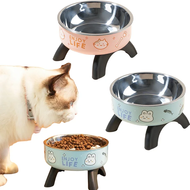 Cartoon Stainless Steel Pet Bowl - Elevated Neck Saver for Cats & Dogs, Anti-Slip Large Capacity Feeder