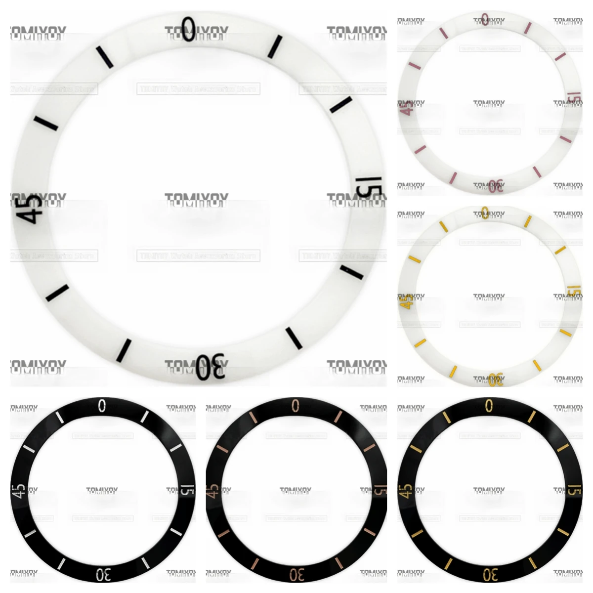 38MM×30.7MM White Black Ceramic Slanted Bezel Insert Fit for SEIKO Men's Mechanical Watch