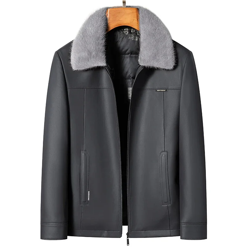 thumbnail image 1 of Chaqueta de piel de oveja con cuello de hurón extraíble de alta calidad para hombre de invierno YN-2286, piel de pato blanca gruesa para hombre, 1 of 4