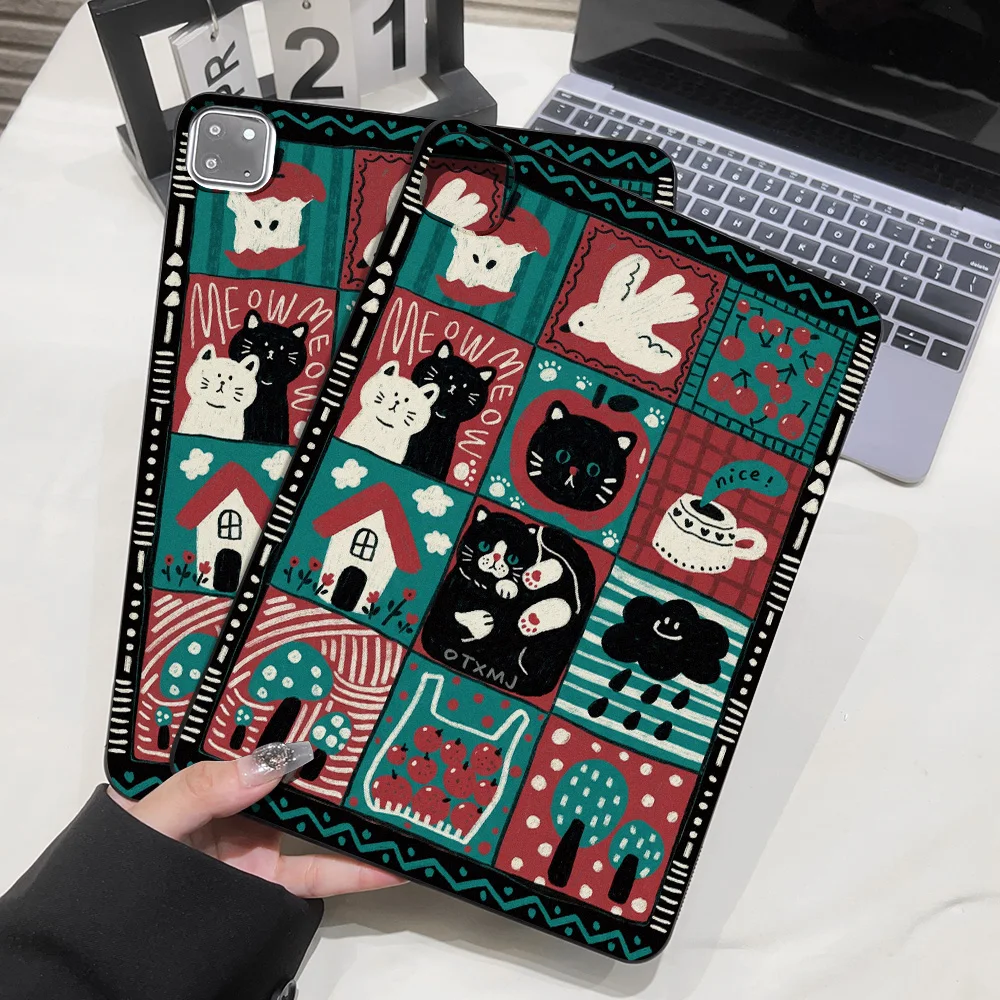 Matte Finish Vintage Collage Cat Playful Style Tablet Case