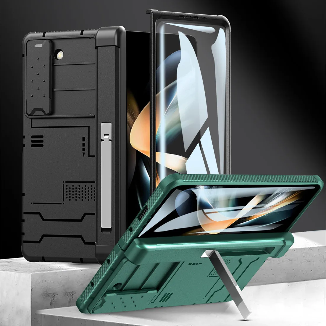 

Heavy Duty Full Protection Case for Samsung Galaxy Z Fold5 Fold 5 5G Tempered Glass Film Stand Cover for Samsung Z Fold5