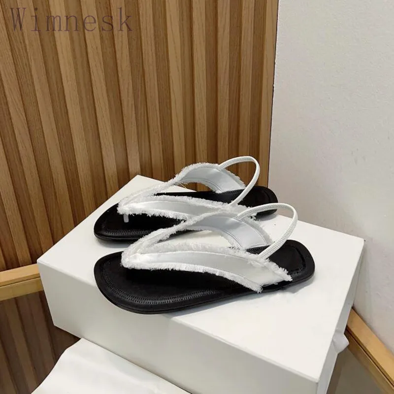 

Summer New Open Toe Flats Flip-flops Sandals Woman Shoes Real Silk Satin Comfortable Casual Holidays Beach Fringe Shoes Women