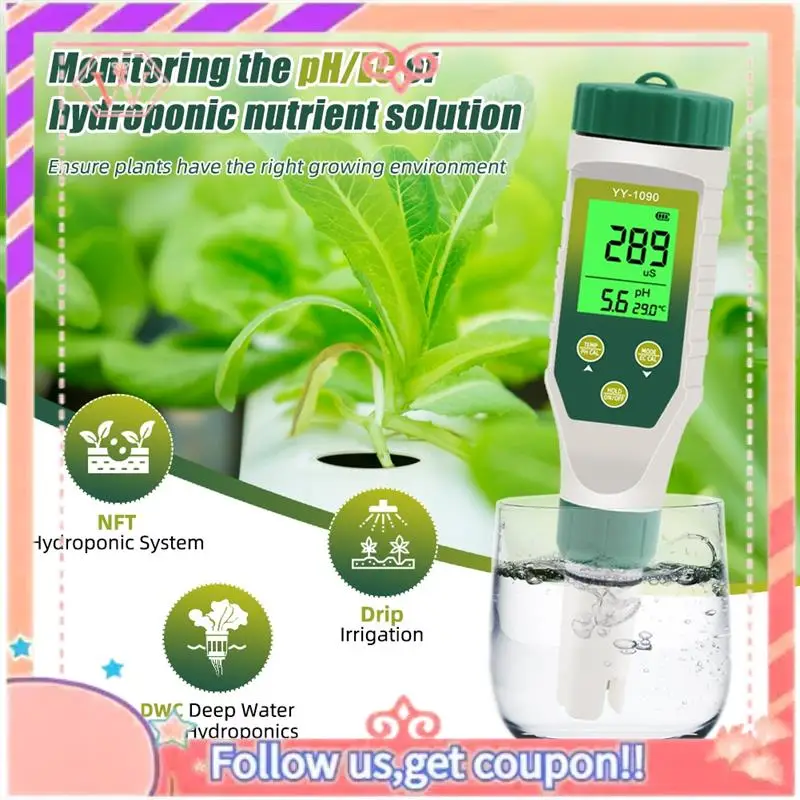 Upgraded 5 In 1 PH/EC/TDS/Salt/Temp PH Meter Swimming Pool Salinity Tester For Drinking Water Aquarium Aquaculture Sp