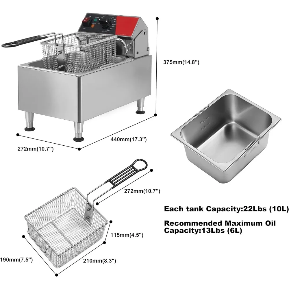 13Lbs Electric Deep Fryer Countertop with Easy-assembling Solid Basket,Removeable Oil Container for Restaurant Home Use-120V 3