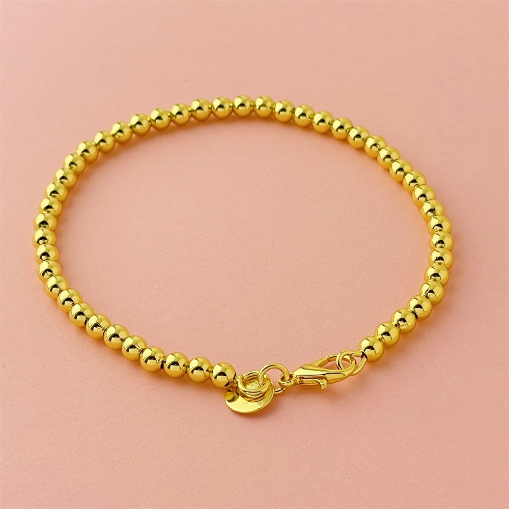 Andara 925 Pure Silver Necklace 18k Gold Plated 4mm Buddha Beads 40-50CM for Women&Men