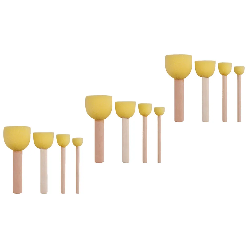 12Pcs 어린이 드로잉 스폰지 브러쉬 나무 손잡이 프리미엄 스폰지 페인팅 브러쉬 크리 에이 티브 페인팅 스탬퍼 미술 용품