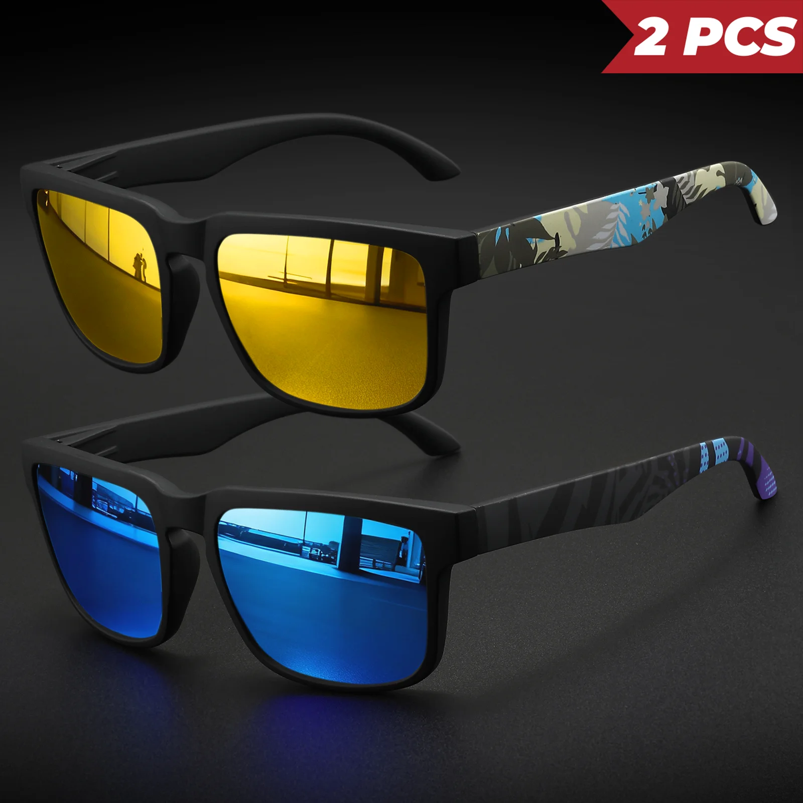 Neue quadratische Outdoor-Sport-Sonnenbrille – gemusterte Bügel, UV400, Unisex für Radfahren, Wandern, Reisen und Alltag – Detail 9