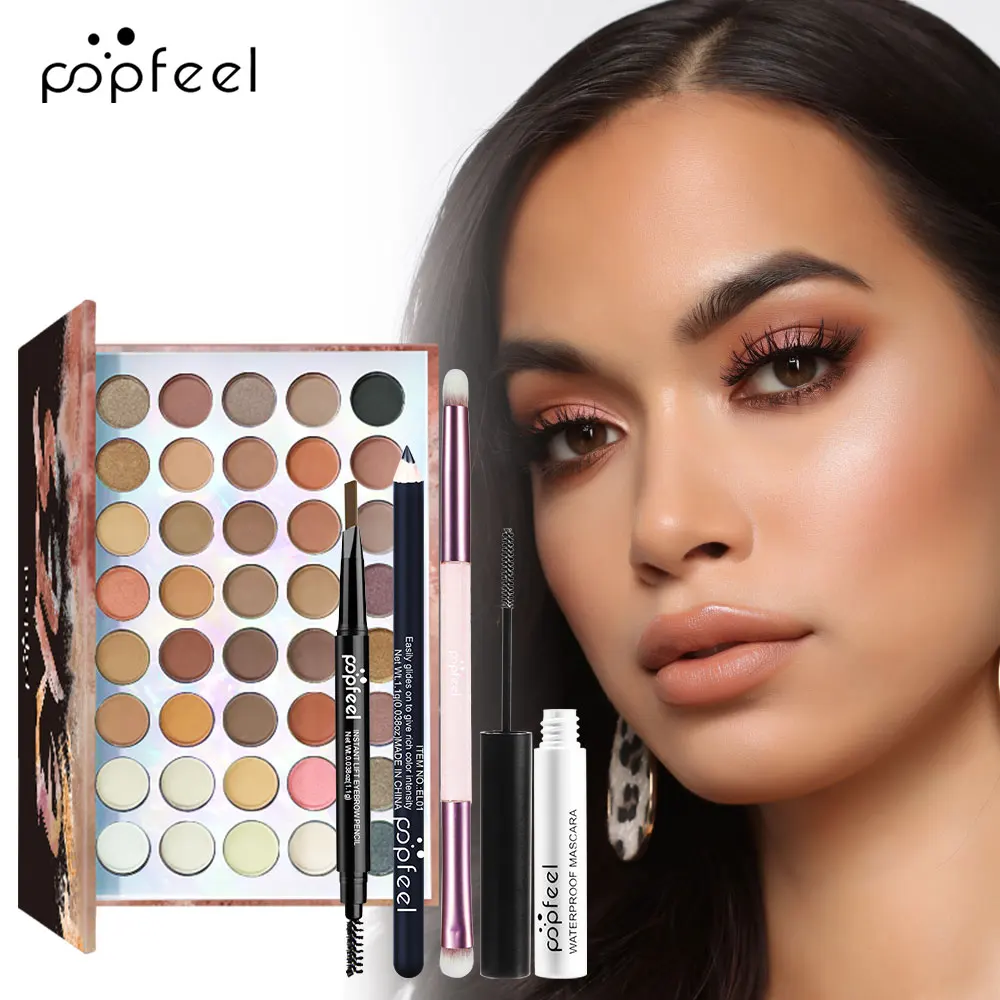 POPFEEL Lidschattenpalette mit 40 Farben, inklusive Pinsel, Eyeliner, Augenbrauenstift und Mascara. Perfekt für Make-up-Anfänger._voghion.com