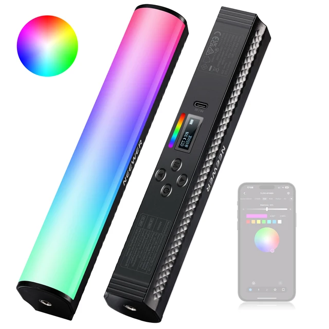 NEEWER Barra De Luz Led De Mano Magnu00e9tica 360u00b0 Todo RGB Mini LED  Palo Para Fotografu00eda Vlog