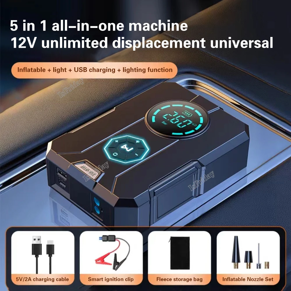 5 In 1 Car Jump Starter Air Pump Power Bank Portable Air Compressor Cars Battery Starters Starting Auto Tyre Inflator