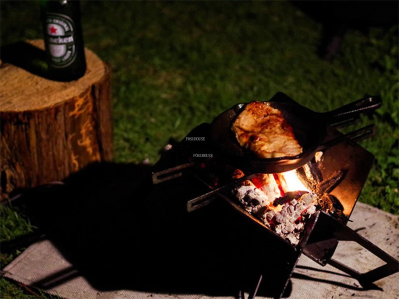  Parrilla de barbacoa brasero de leña, hoguera cuadrada de metal  para chimenea, patio trasero, jardín con cubierta para cocinar al aire  libre, barbacoas de campamento, hoguera, patio trasero : Patio, Césped