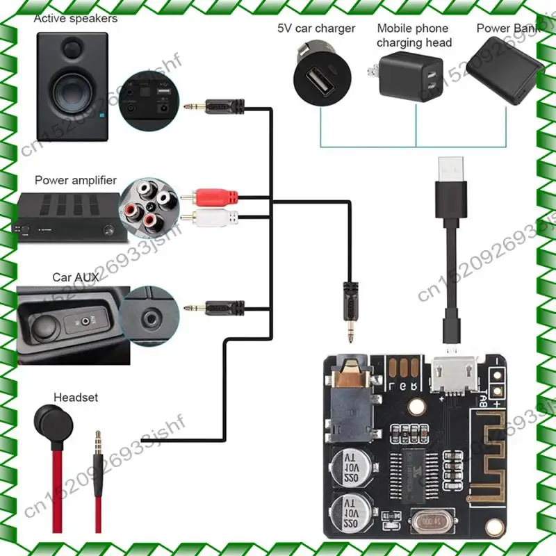 -BOFF BT5.0 오디오 수신기 + 케이스 + 1-2 오디오 케이블 키트 MP3 Bluetooth 디코더 무손실 자동차 스피커 오디오 증폭기 보드