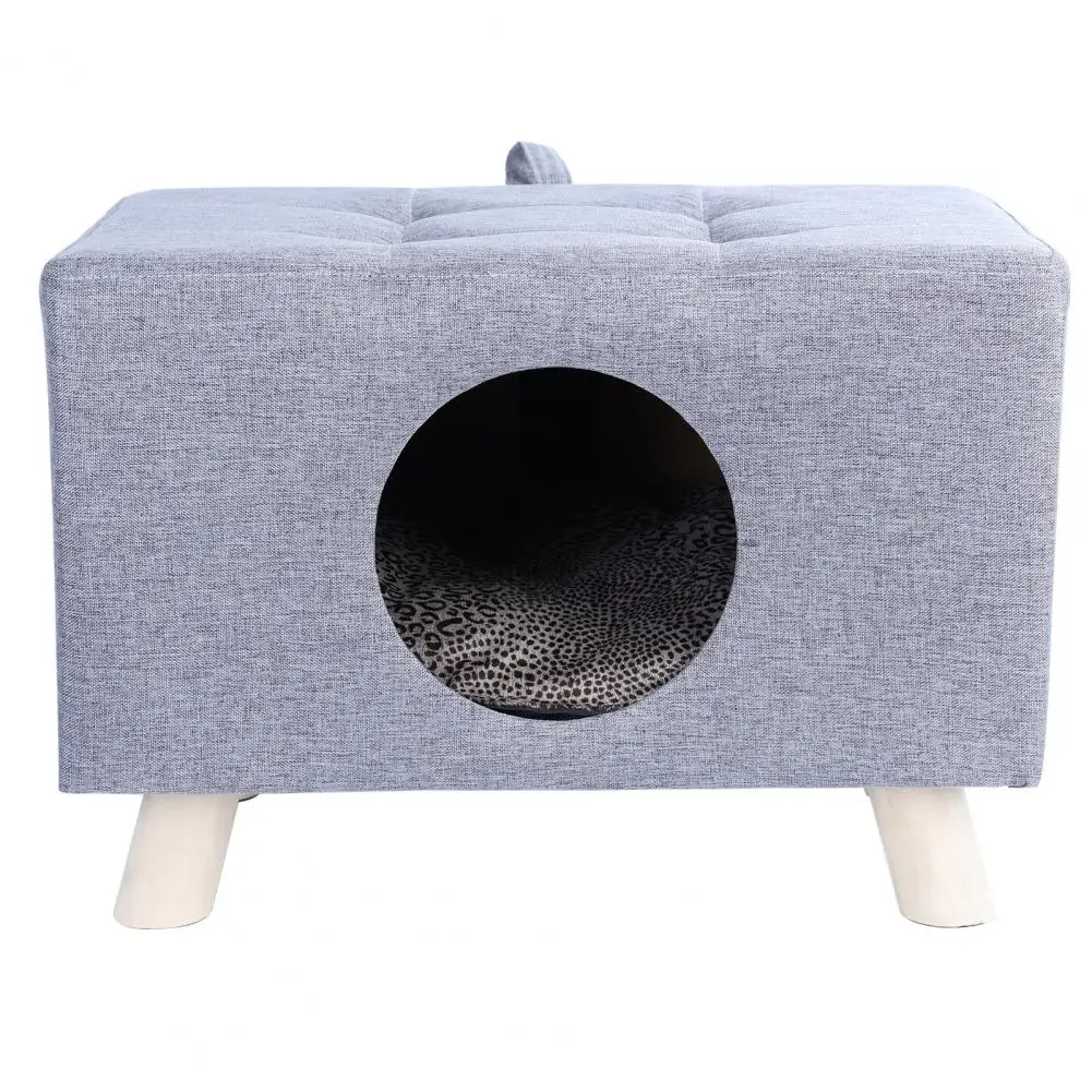 Cat Nest, Pet House Bench, Wood Pet House Cat Cave with Mat, Pet House Foot Rest Stool with Cushion, Cube for Cats and Small Dog 5
