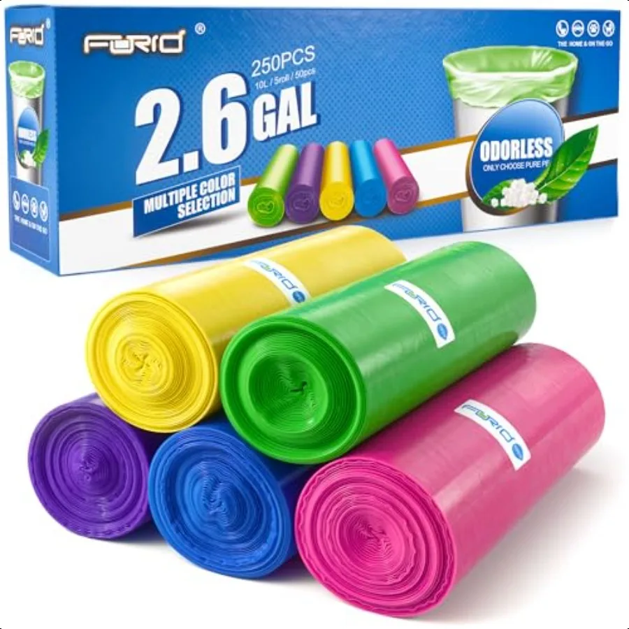 Colored Bathroom Trash Bags 2.6 Gallon Unscented