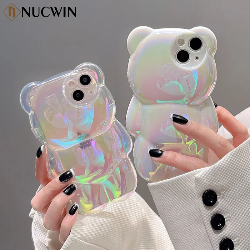 Ins Cute 3D Aurora Cartoon Bear Case For iPhone 11 13 12 14 15 16