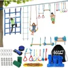 Warrior Obstacle Course For Kids And Adults - 65FT Slackline With Tree Climbing Rock Holds, Swing Seat, Monkey Bars, Ring Wheel, 1