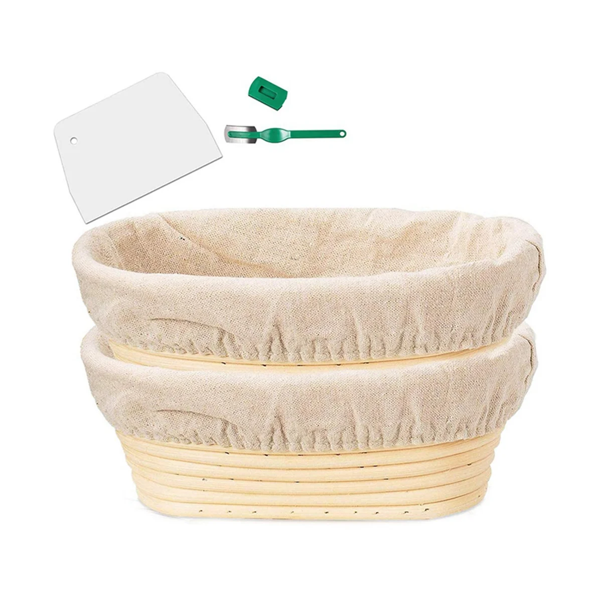 

Banneton Proofing Basket Set - Artisan Sourdough Bread Bakery Basket,Dough Scraper/Cutter & Brotform Cloth Liner