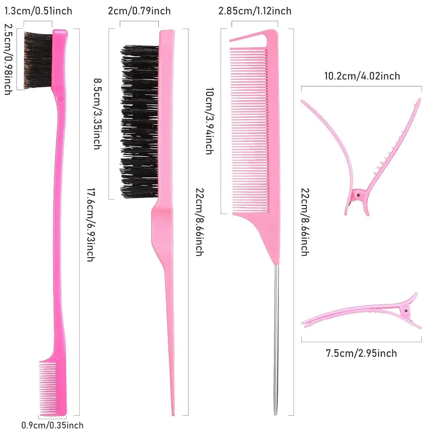 Hair Styling Comb Set Teasing Hair Brush Triple Teasing Comb Rat Tail Combs Edge Brush Hair Tail Tools Braid Tool Loop 5