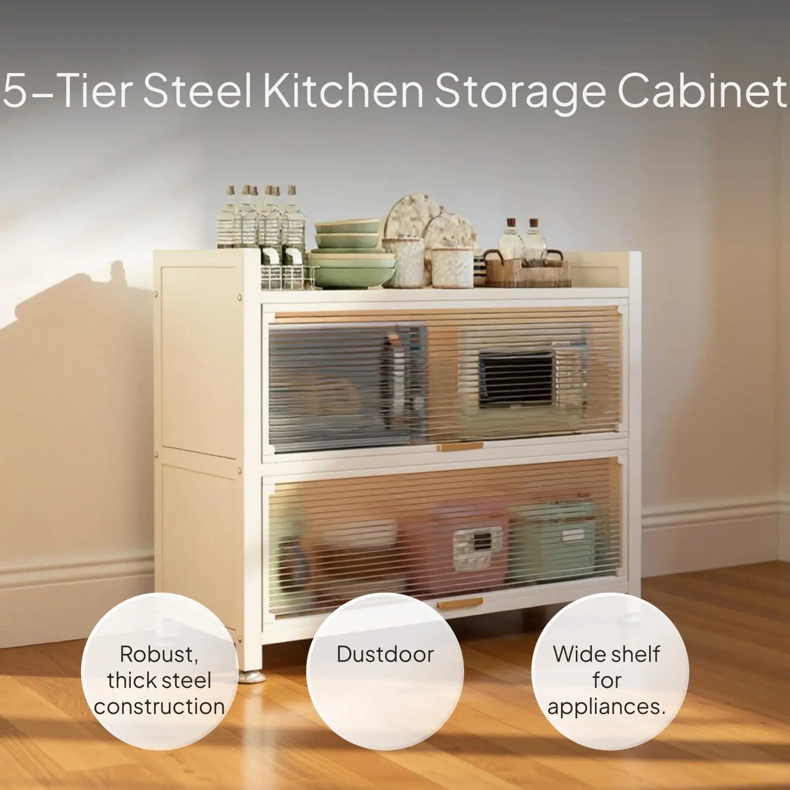 Steel Kitchen Storage Cabinet with Microwave Rack