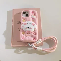 Adorable 3D Puppy Silicone Phone Case with Stand and Wristband - Galaxy A12 or M12 (Pink DGS)