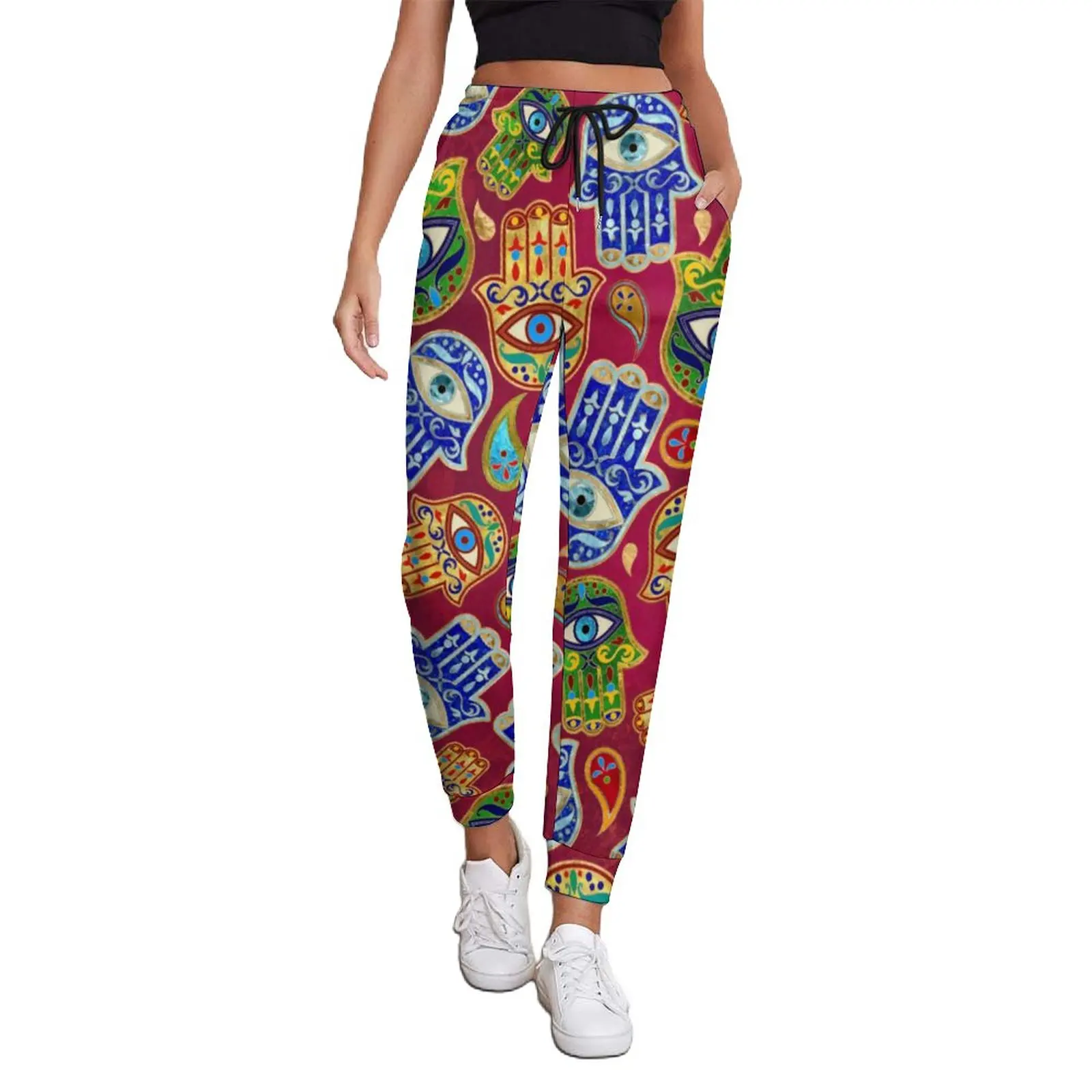 

Colorful Hamsa Hand Pants Hand of Fatima Casual Oversize Joggers Spring Female Printed Korean Fashion Trousers