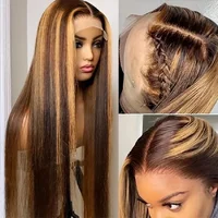 Perruque Lace Front Wig naturelle Remy lisse-Sophia, couleur blond miel, 13x4, 13x6, pre-plucked, à reflets HD 3