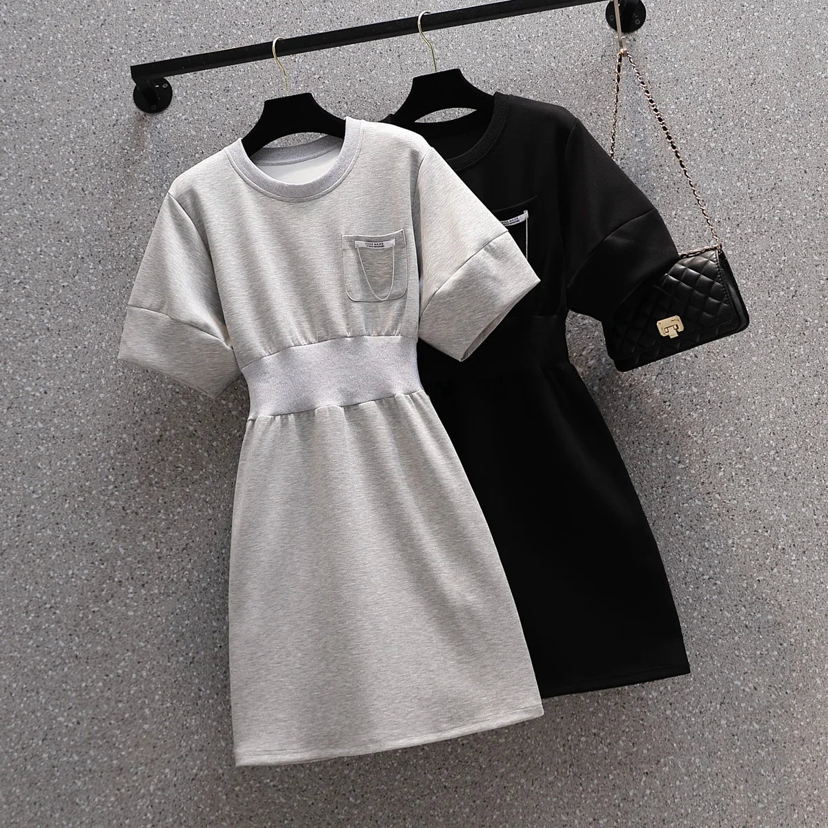 

Plus Size 4XL Women Sweatershirt Gray Black Dress Short Sleeve O Neck Casual Fashion Mini Dresses 2022 Korea Summer y2k Clothing