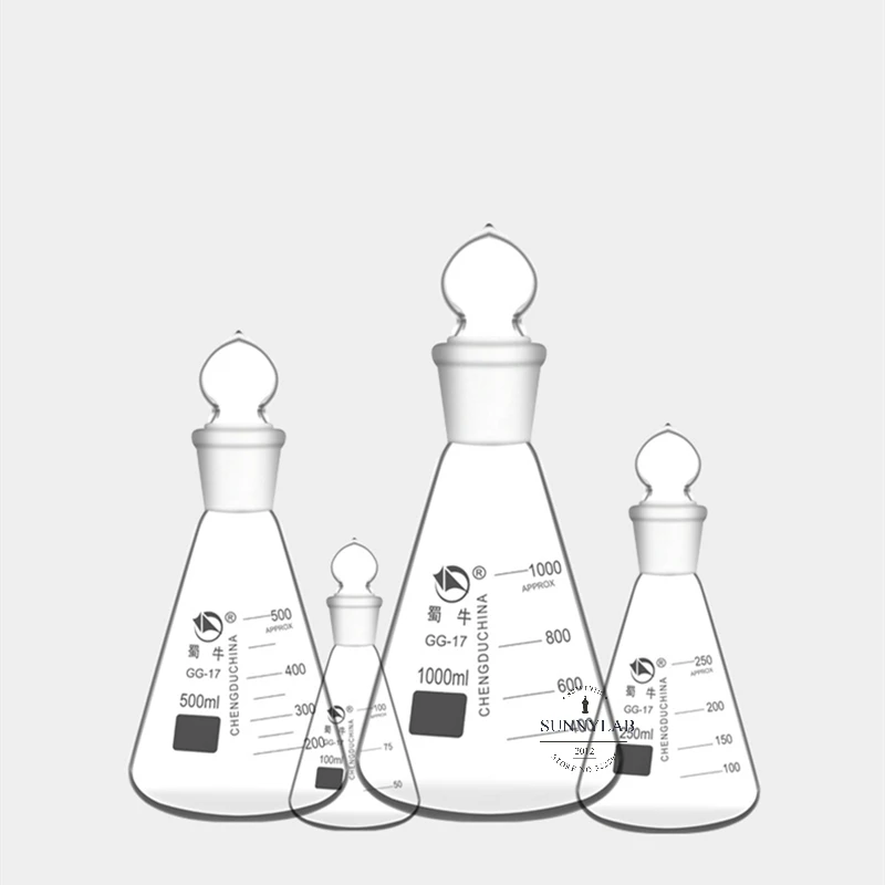 Lab Borosilicate Glass Erlenmeyer Conical Flask 1 Pcs/Lot 50ml to 1000ml #19 #24 #29 #34 Ground-in Stopper