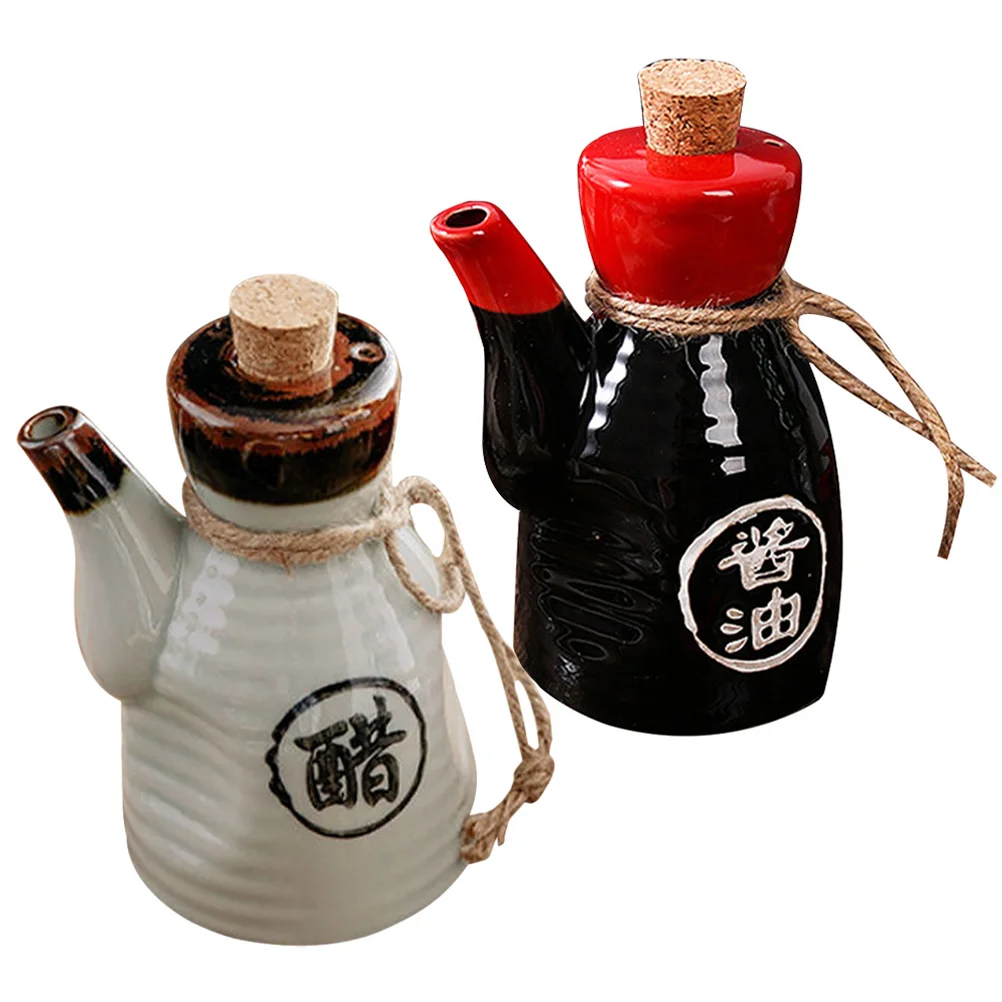 

2 Pcs Ceramic Soy Sauce Bottle Condiment Dispenser Small Kitchen Oil Pot Seasoning Accessory
