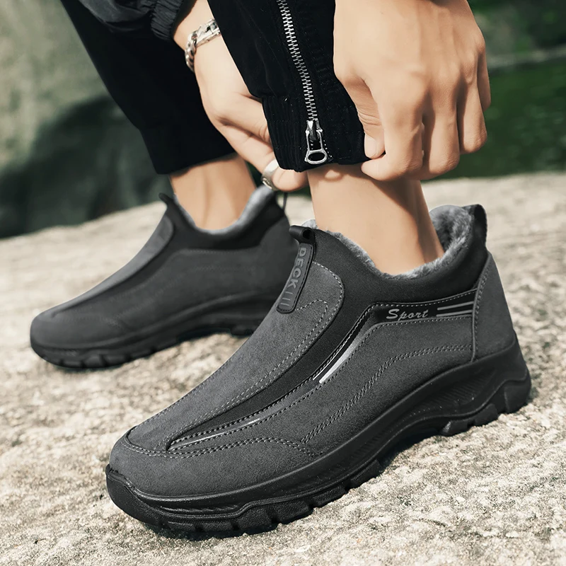 

Casual Sneakers for Men 2023 Men's Boots Winter Plus Velvet Warm Cotton Shoes Non-slip Outdoor Sports Shoes Slip-on Men's Shoes