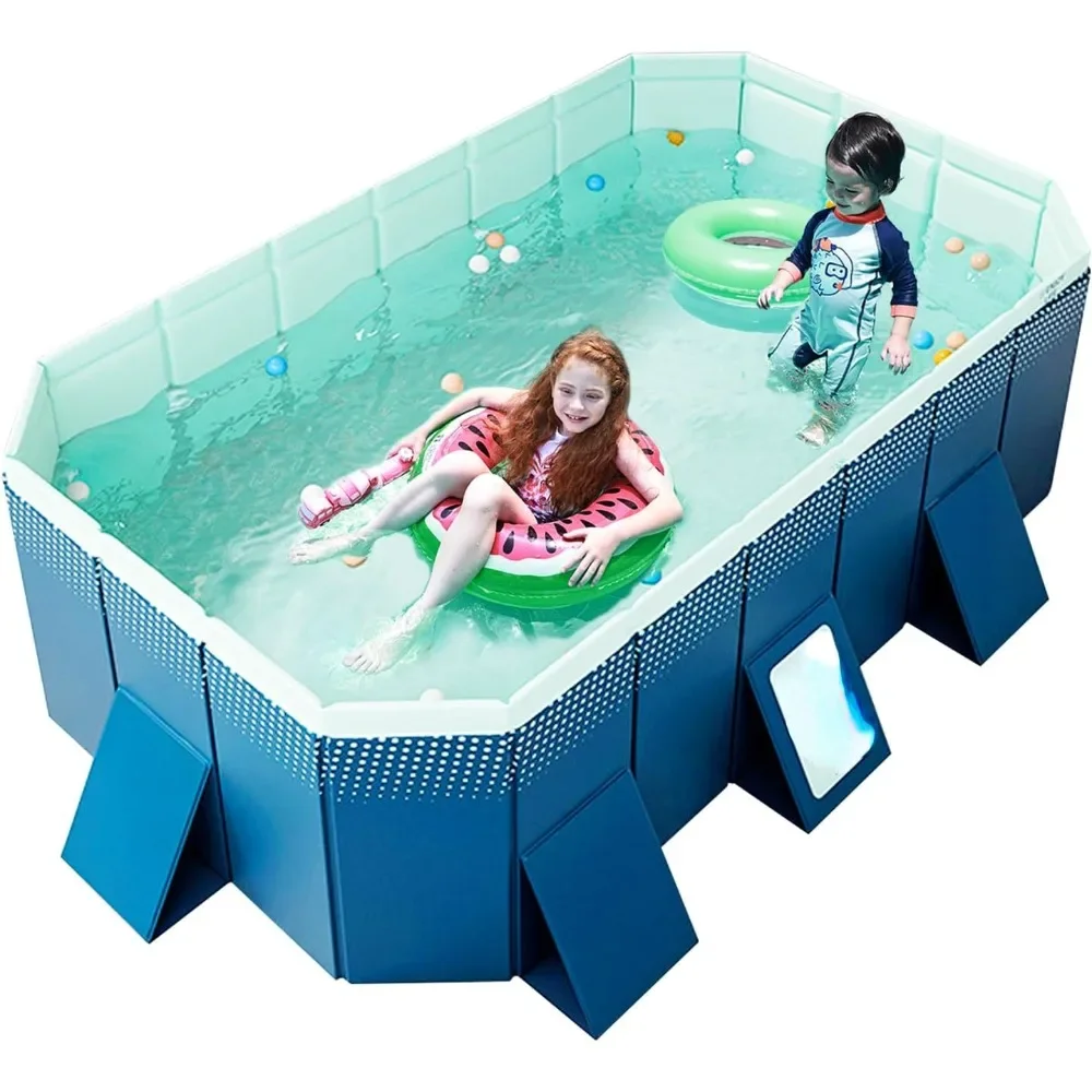 

Foldable non inflatable outdoor swimming pool for children and adults - hard plastic shell, swimming pool (113 "x 66" x 20 ")