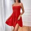Bohemian Beach Sundress Women Sexy Sleeveless Backless Big Swing Mini Dress Solid Spaghetti Strap Ruffles Dresses Vestidos 4