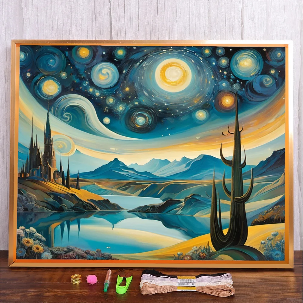 

Abstract Starry Sky 14CT Printed Cross Stitch Kits Stamped Counted Cross Stitch Kits Printed Fabric Cross Stitch Handicraft