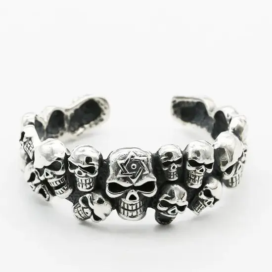 

S925 sterling silver fashion accessory Thai silver retro vintage rock punk style domineering demon skull head men's bracelet