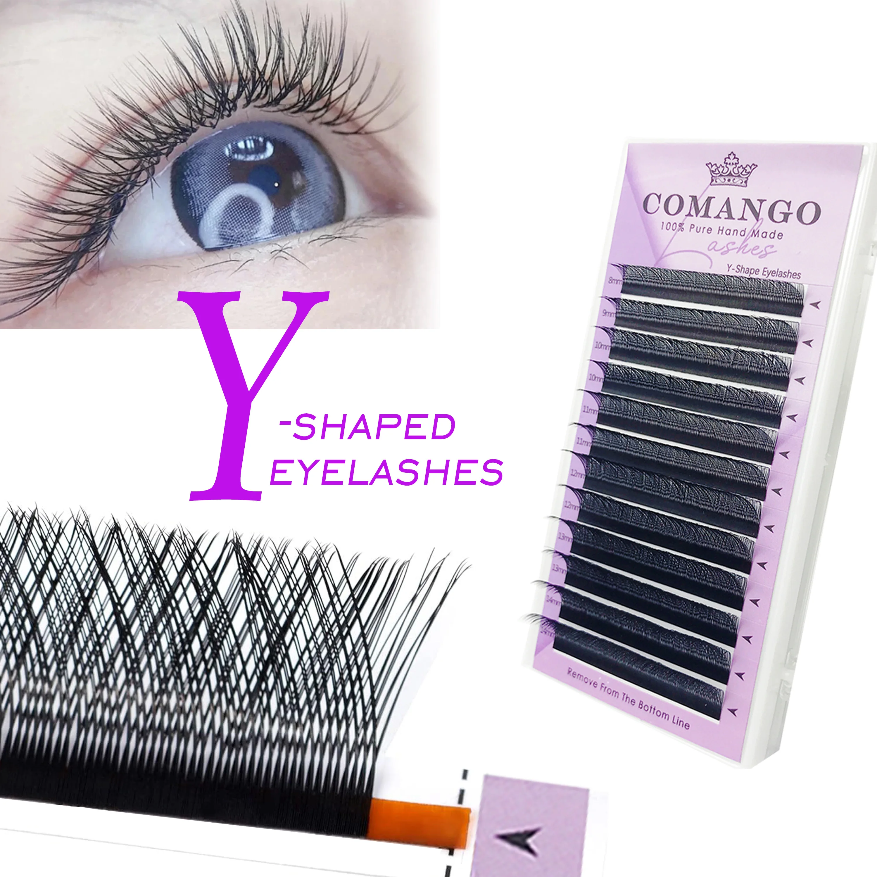 

CoMango High Quality YY Shape Black Eyelashes Extension Hand Woven Premium Lashes 0.07mm C/D Curl Two Tip Lash Makeup Tools