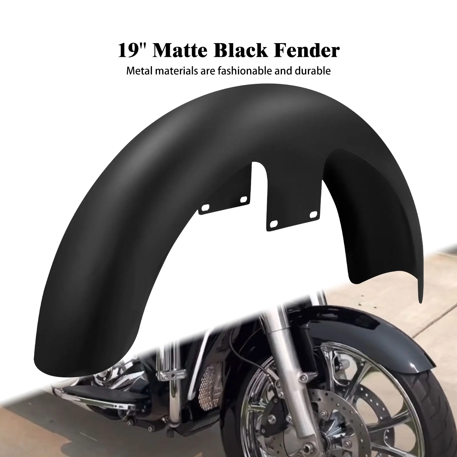 

Motorcycle 19" Wrap Front Fender Matte Black Steel For Harley Touring Tri Glide Limited CVO Street Glide FLHR FLRT FLHX 2014-21