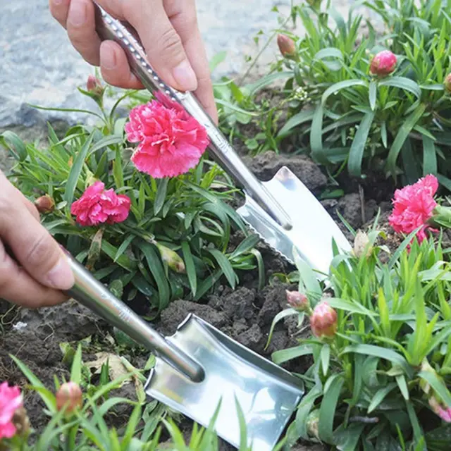 Bonsai Soil Stainless Steel Gardening Spade Digging Weeding Garden Shovel Pointed /Square Shovel Integrated Shovel Rake 4