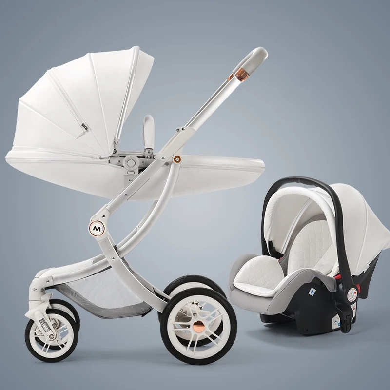 Baby Stroller 2in1/3 In 1,Luxury Baby Carriage with Car Seat,Eggshell Newborn Baby Stroller Leather Baby Carriage High Landscape 1