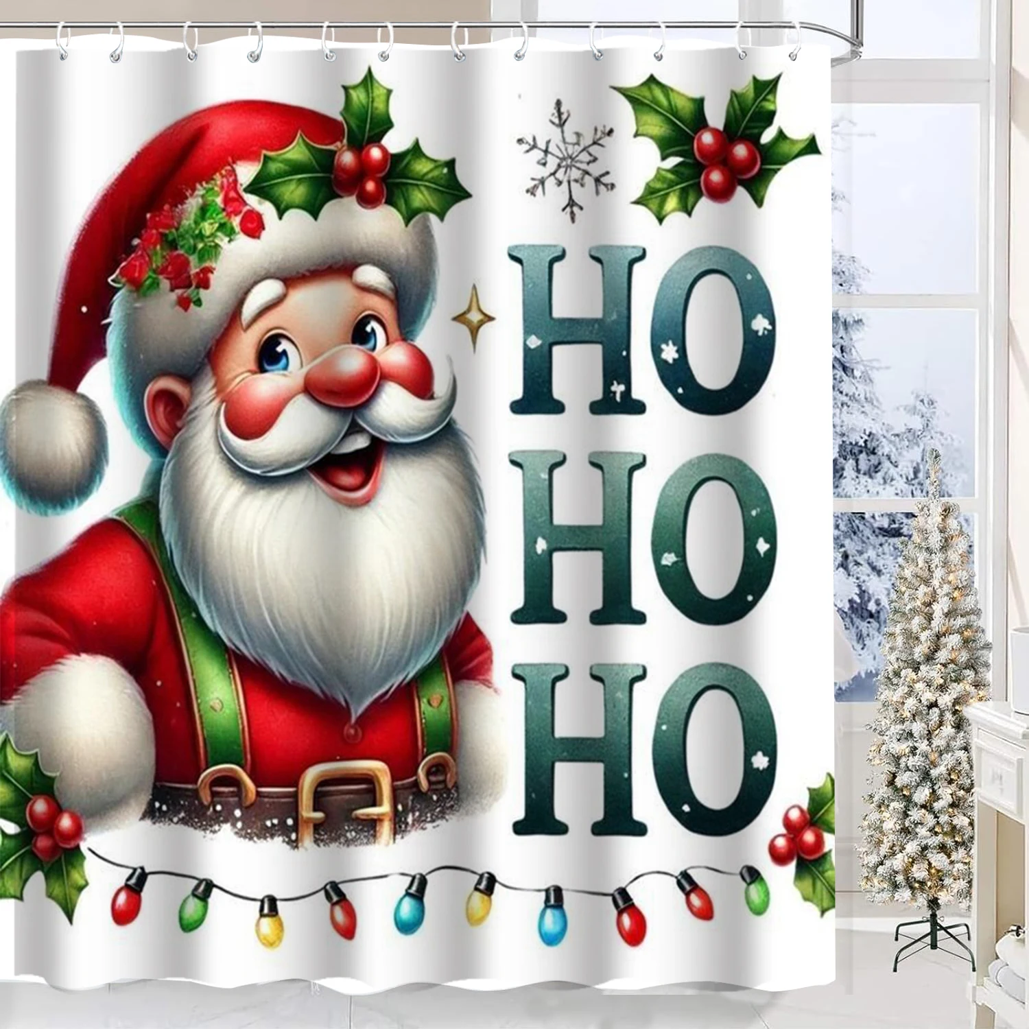 Christmas Festival decorations HOHOHO pattern Bathroom Shower Curtain With 12 Hooks bathroom decor and accessories
