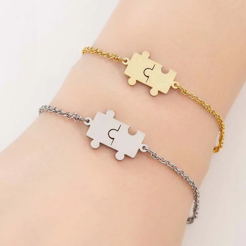 Stainless Steel Jigsaw Puzzle Charm Bracelets for Women