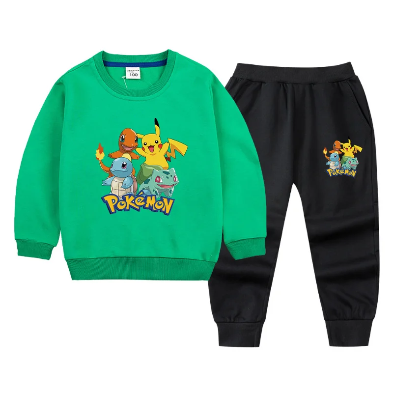thumbnail image 1 of Ropa de Pokémon para niños, conjunto de sudadera y pantalones de chándal para primavera y otoño, figura de Anime, conjunto informal gráfico de Pikachu de dos piezas, 1 of 5