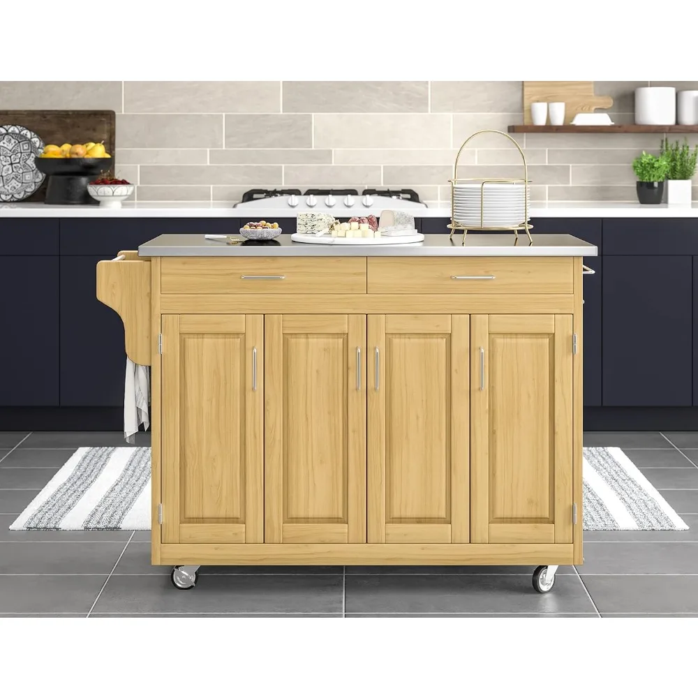 

Natural 4 Door Cabinet Kitchen Cart With Stainless Steel Top By Home Styles Space Saving Trolley for Kitchen Hand