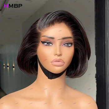 Parrucche frontali in pizzo senza colla Capelli umani pronti per andare Bob corto Super doppio disegnato 13 × 6 Parrucca anteriore in pizzo HD Capelli prepizzicati per donna
