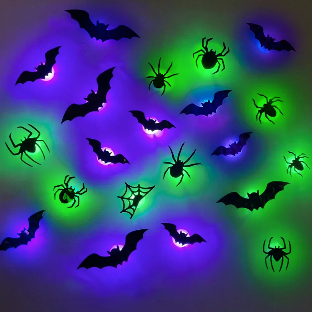 Creative Halloween Party Decorations 3D Bat Spider Decor Light Halloween Wall Window Atmosphere Scene Setter Bat Spider Scary