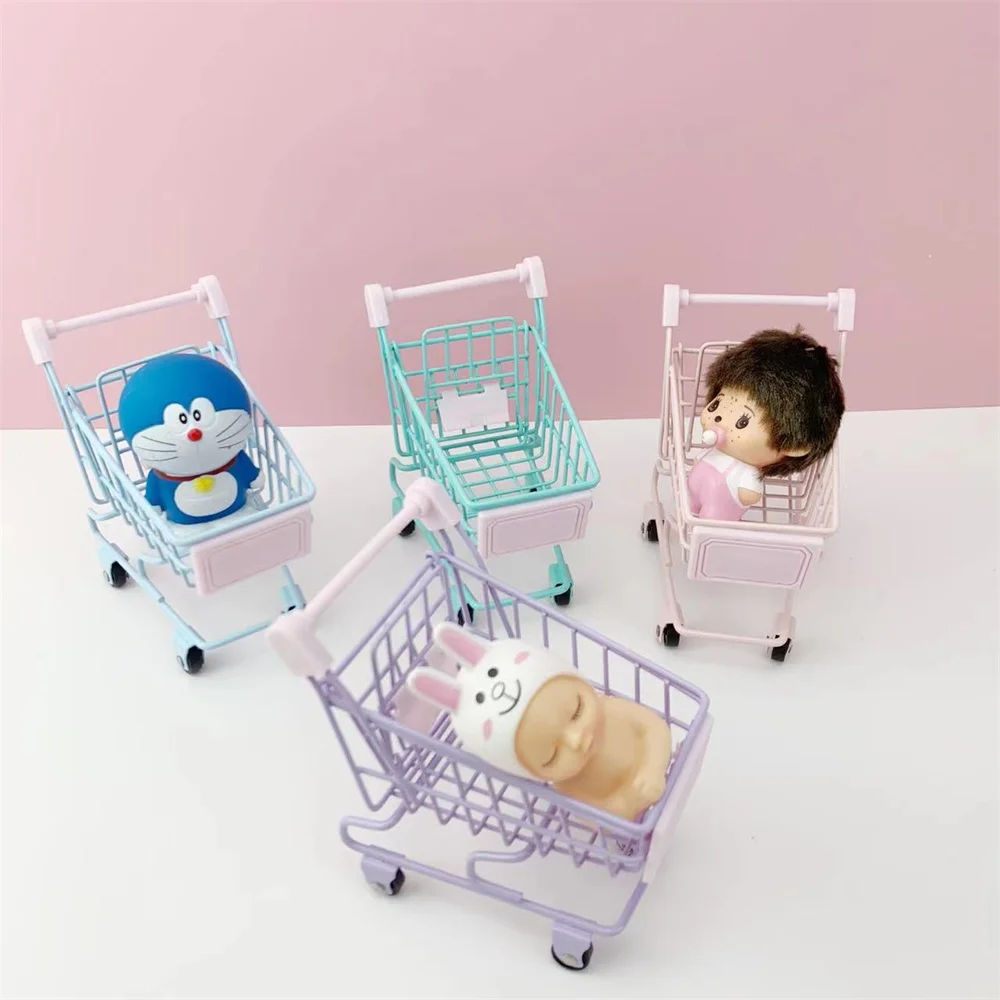 Creative Cute Desktop Storage Boxes Mini Shopping Car Storage Basket Sorting Basket Simulation Supermarket Hand Trolley Ornament